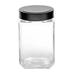 Glass Square Jar with Black Lid 1600ml