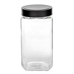 Glass Square Jar with Black Lid 2100ml