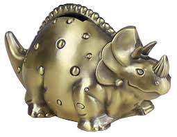 PEWTER MONEY BOX - GOLD DINOSAUR