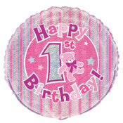 45cm Foil Balloon - HAPPY 1ST BIRTHDAY