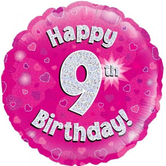 45cm Foil Balloon - 9TH BIRTHDAY PINK