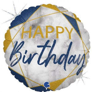 45cm Foil Balloon - HAPPY BIRTHDAY - BLUE MARBLE