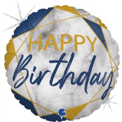 45cm Foil Balloon - HAPPY BIRTHDAY - BLUE MARBLE