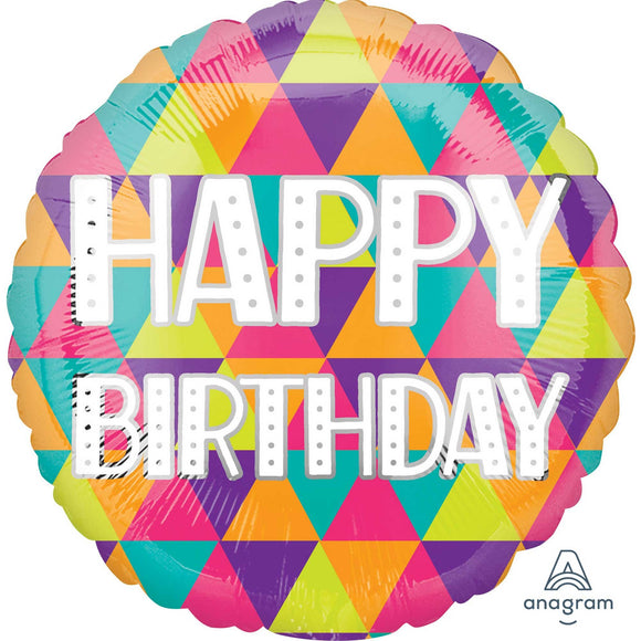 45cm Foil Balloon - HAPPY BIRTHDAY Coloured Triangles)