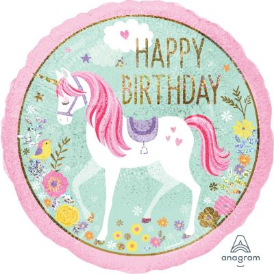 45cm Foil Balloon - UNICORN 2 SIDED Happy Birthday