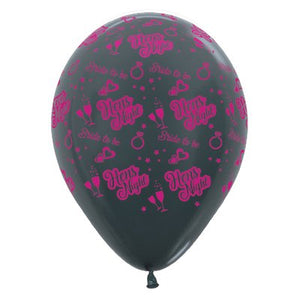 30cm Black/Pink Hens Night Latex Balloons - 6 Pack
