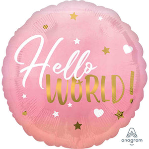 45cm Foil Balloon -  HELLO WORLD (Pink)