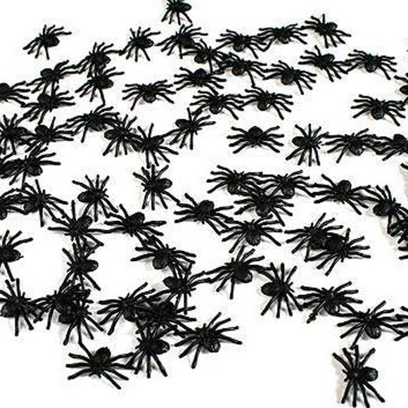 Black Plastic Spiders - 50 Pack
