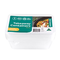 Rectangle Plastic Takeaway Containers - 5 Pack