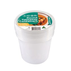 Round Plastic Takeaway Containers - 5 Pack