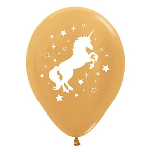 30cm Gold Unicorn Latex Balloons - 6 Pack